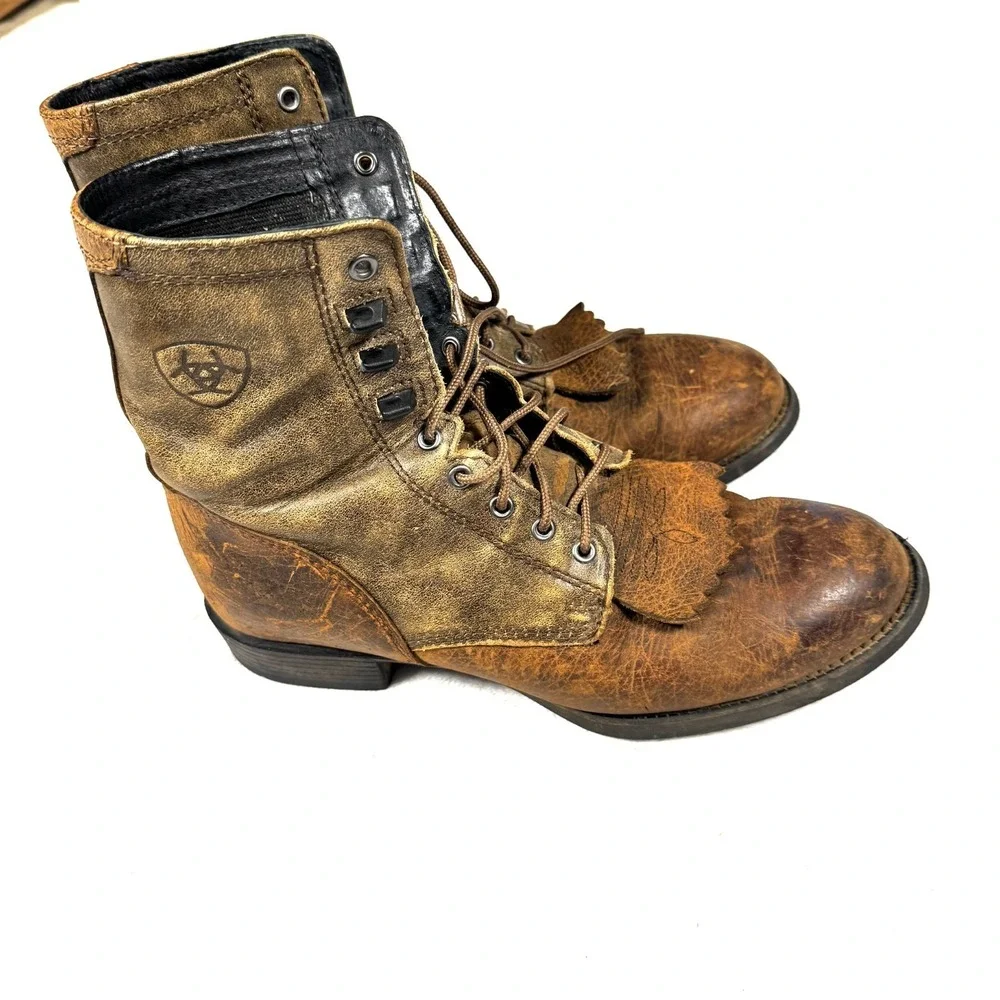 Ariat Heritage Lacer Western Boots Men's US 9D Brown Distressed Leather Workwear - Picture 6 of 10